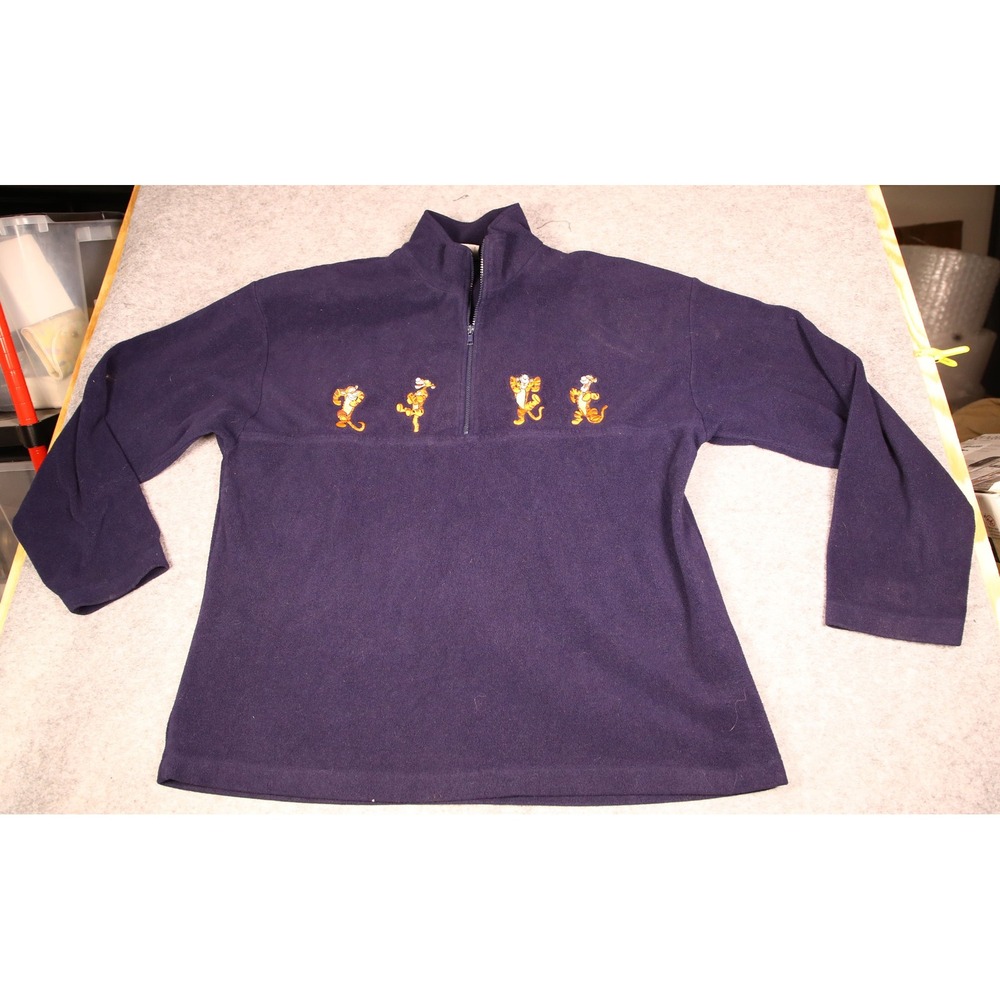 The Disney Store Tigger Embroidered Navy Blue Fleece Quarter Zip Pullover Men XL